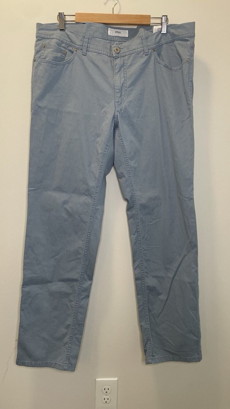 Brax Cooper Fancy Pants Regular Fit Preppy Stretch Casual Travel Blue Mens 38x32